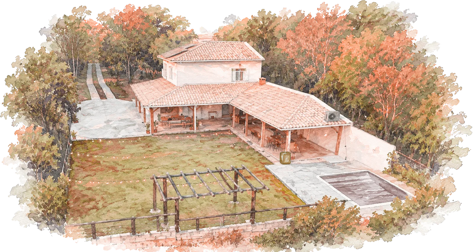 Aquarela da chácara onde será o casamento